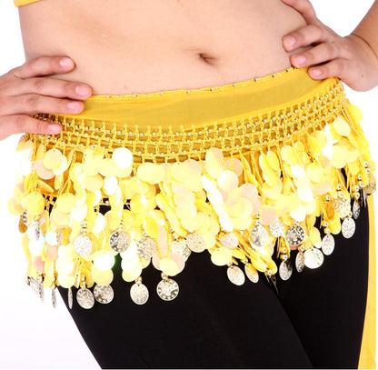 Baisdan Multi-Row Paillettes Gold Coins Belly Dance Wrap & Hip Scarf, Lively Style -hot pink