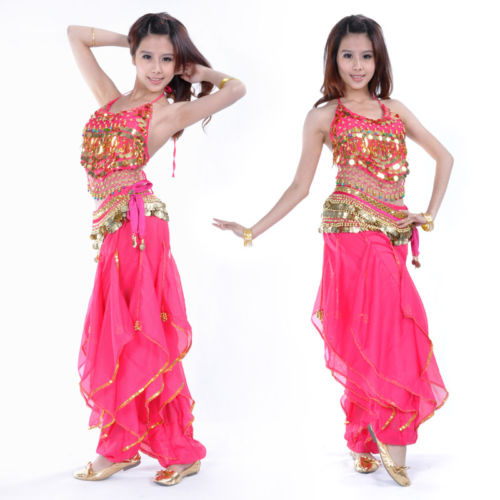 Baisdan Belly Dance Costume Top Tribal Gold Wavy Harem Pants Hip Scarf